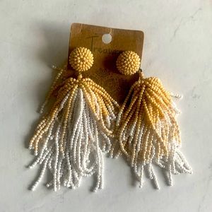Beaded Tan & White Fashion Earrings